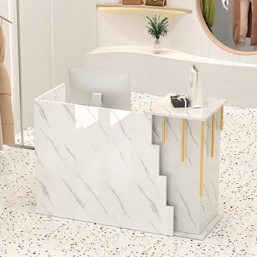 Reception Desk, Office Reception Counter Desk with Lockable Drawers, Wooden Front Desk Reception, Standing Retail Checkout Counter Table(Black Texture,31.4