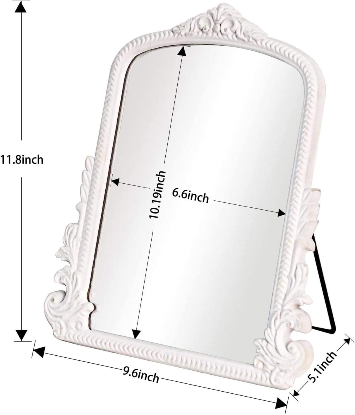 White Arched Vanity mirror with Wood Frame, Vintage Makeup Mirror Baroque Style Arendahl Carved Mirror for Desk Decorative Table Mirror Aesthetic for Dresser,Bedroom,Living-Room 11.8