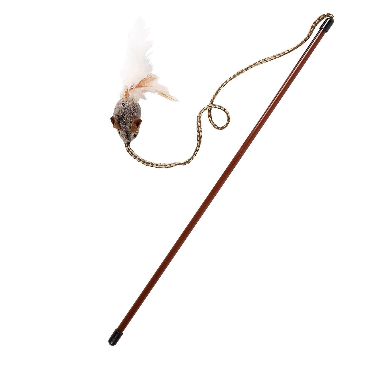 OurPets Play-N-Squeak Teathered & Feathered Play Wand Cat Toy - Pet Supplies online store
