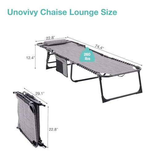 Set of 2 Outdoor Lounge Chairs Fold TanningChair 4-Level Adjustable, Portable Pool LoungeChair with Headrest&SidePocket, Coffee