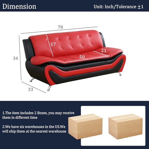 Leather Couch Set, Living Room Couch Set, Cinnabar Brown Modern 3 Seater Sofa and 2 Seater Loveseat 2 Piece Couch for Living Room Furniture Sets