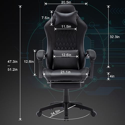 OHAHO Gaming Chair Computer Chair with Footrest and Lumbar Support, Height Adjustable Game Chair with 360° Swivel Seat and Headrest and for Office or Gaming (Red)