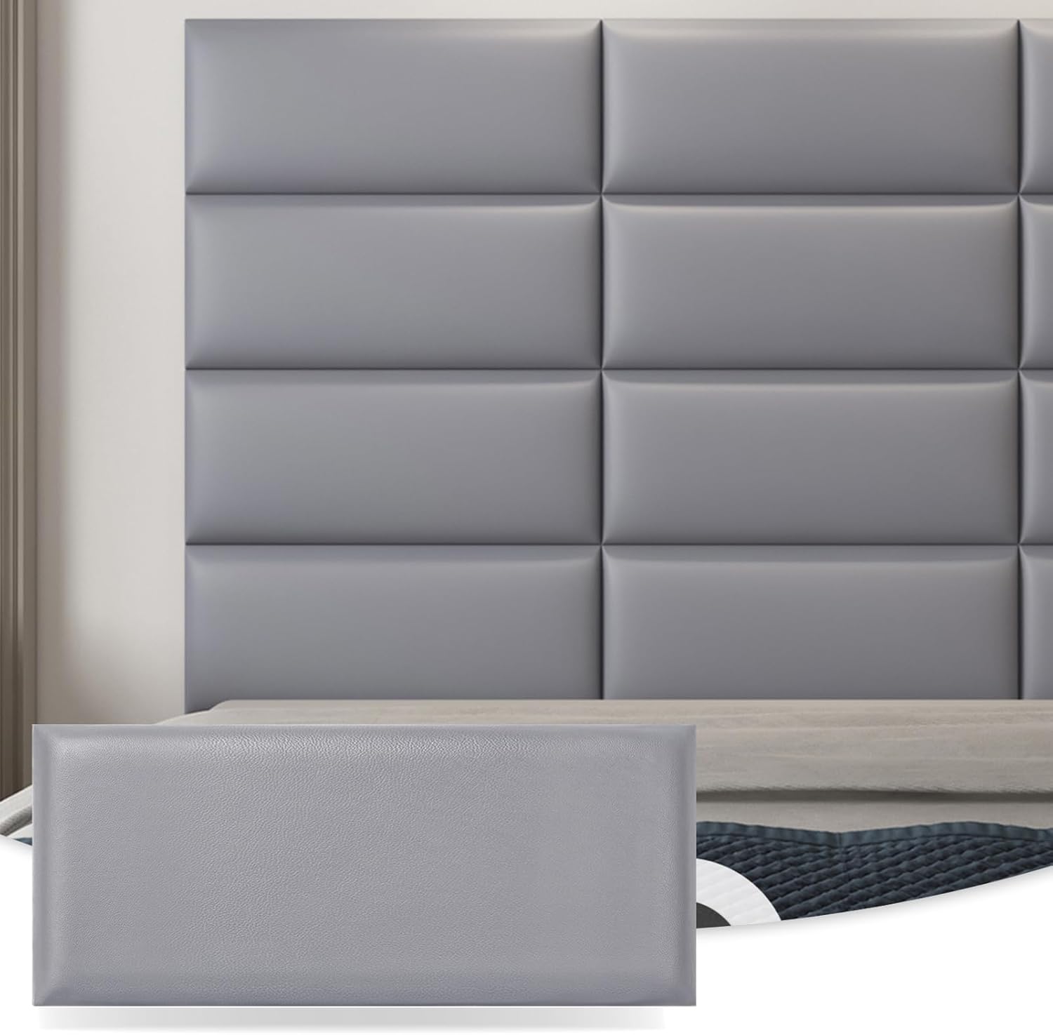 Art3d Peel and Stick Headboard for Twin in Grey, Pack of 4 Panels Sized 9.85