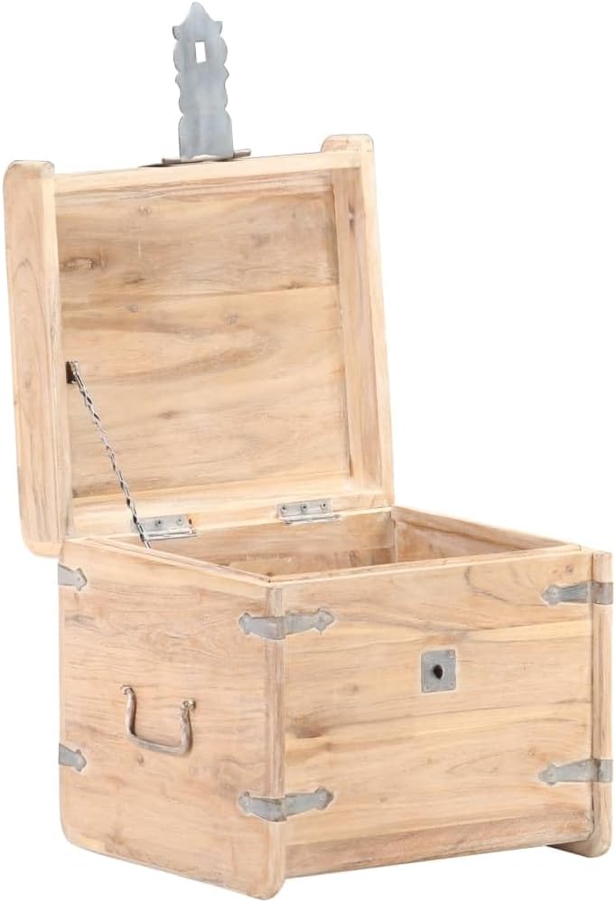 Tidyard Chest 15.7 x 15.7 x 15.7 Inches Solid Acacia Wood Blanket Storage Box, Wooden Trunk for Living Room, Bedroom, Closet, Home Organizer B