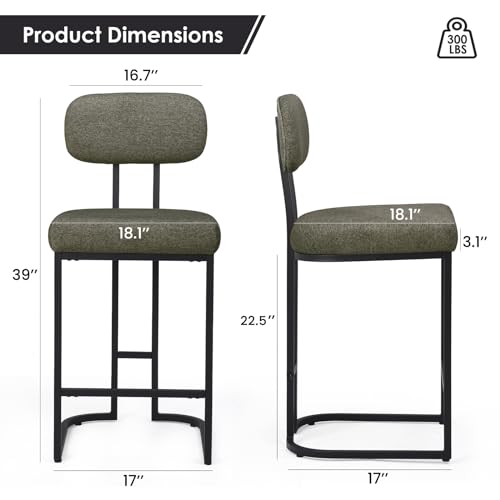 Farini Bar Stools Set of 2,Mid Century Modern Bar Chairs, Bar Height Stools with Back Support for Home Kitchen Island,White