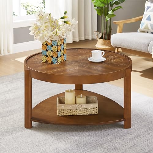 Round Rattan Coffee Table for Living Room, Natural Woven Rattan Round End Table for Apartment Living Room (Coffee Table Only)