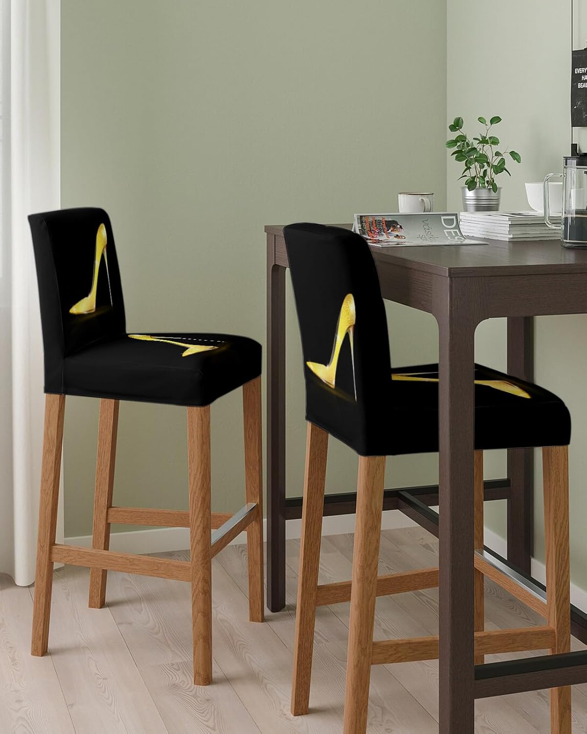 Bar Stool Covers Golden Shinny High-heeled Shoes Bar Chair Cover Set of 6 Stretch Chair Covers Fashion Lady Counter Height Chair Slipcovers Protectors for Kitchen Dining Room Pub Cafe Furniture