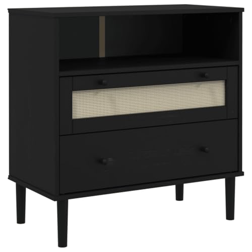 Sideboard Rattan Look Black 31.5