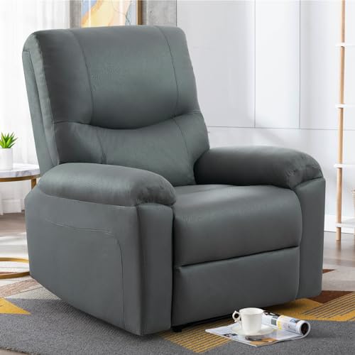 Manual Recliner Chair,Breathable Leather Reclining Chairs w/Overstuffed Arm and Back, Comfortable Single Sofa for Living Room,Set of 2,Gray-Blue