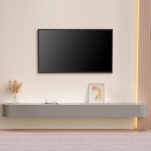 180/200/300CM TV Cabinet, Floating Shelves with Door & Drawers, Modern Entertainment Media Console Center Large Storage TV Bench(White,160x20x24CM)
