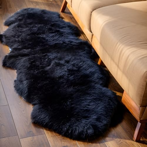 Fluffy Genuine New Zealand Sheepskin Area Rug for Soft Fur Pray Throw Pup Irregular Rug, Chair Sofa Seat Cover, Bedroom, Living Room, Double Pelt (Ivory, 2x6ft)