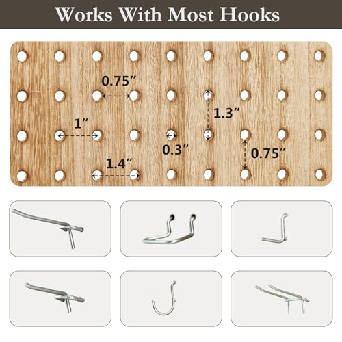 6 Panel Pegboard Display, 5.6Ft Wood Room Dividers and Folding Privacy Screens, Peg Board Room Divider, Portable Display Board Organizer for Art, Jewelry, Crafts Display Racks, Dark Brown