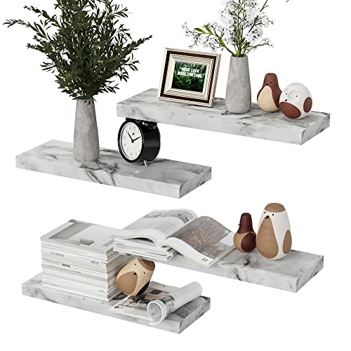 Black Floating Shelves for Wall, 4 Sets Black Wall Shelves Wall Mounted, Black Display Shelves for Bedroom Wall Decor, Wall Storage Shelf for Bathroom, Kitchen, Living Room – Black