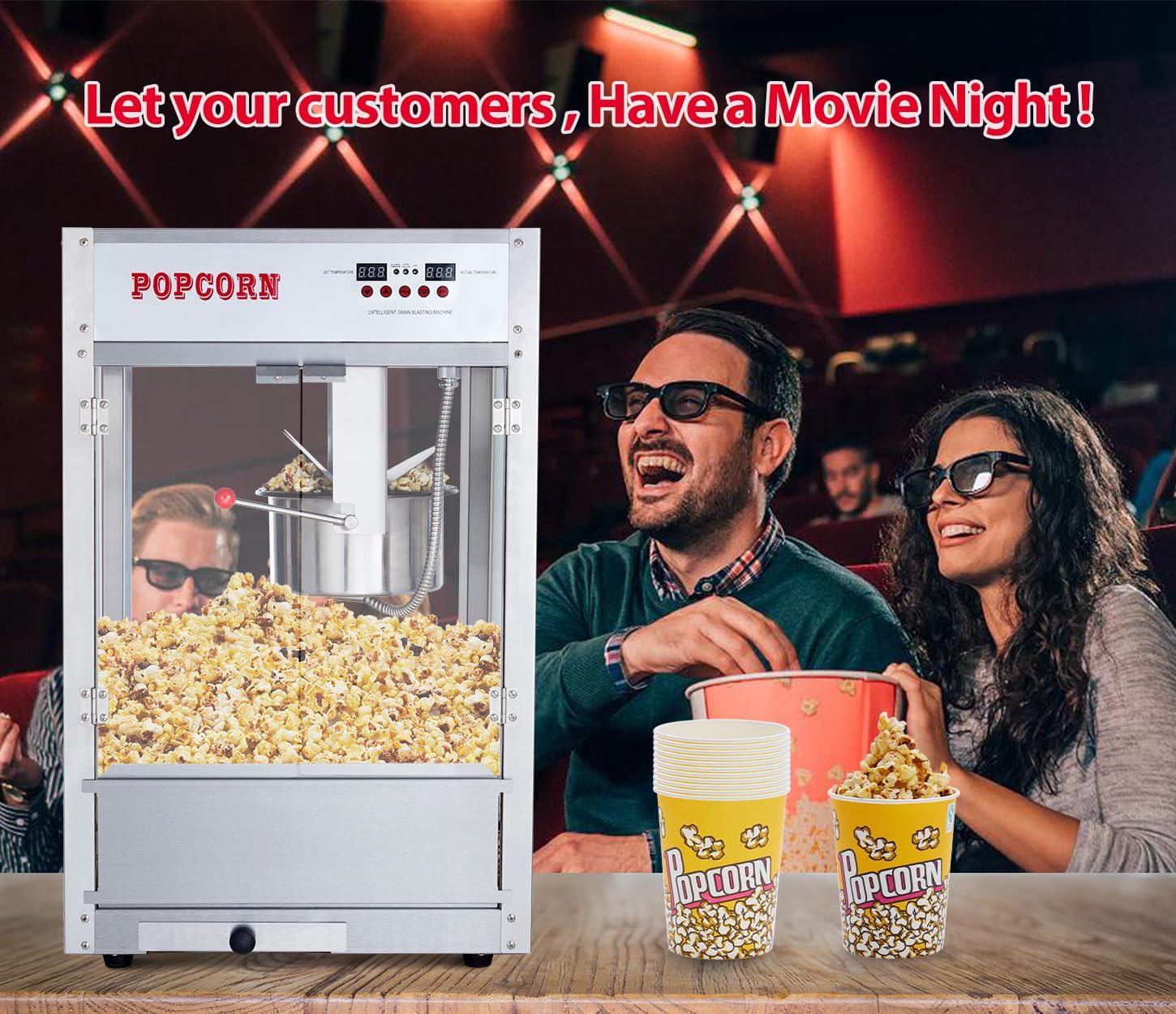12 OZ Large Popcorn Machine for Movie Night, Commercial Popcorn Popper Machine with 10 PACK Popcorn Buckets, Temperature Control with Digital Display,Old Fashion Popcorn Machine Movie Theater Style