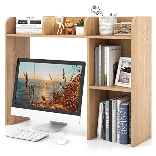 Tangkula Desktop Bookshelf, Countertop Storage Hutch with 5 Shelves for Computer Desk, 3-Tier Display Rack, Multipurpose Wood Storage Organizer for Dorm Office Home