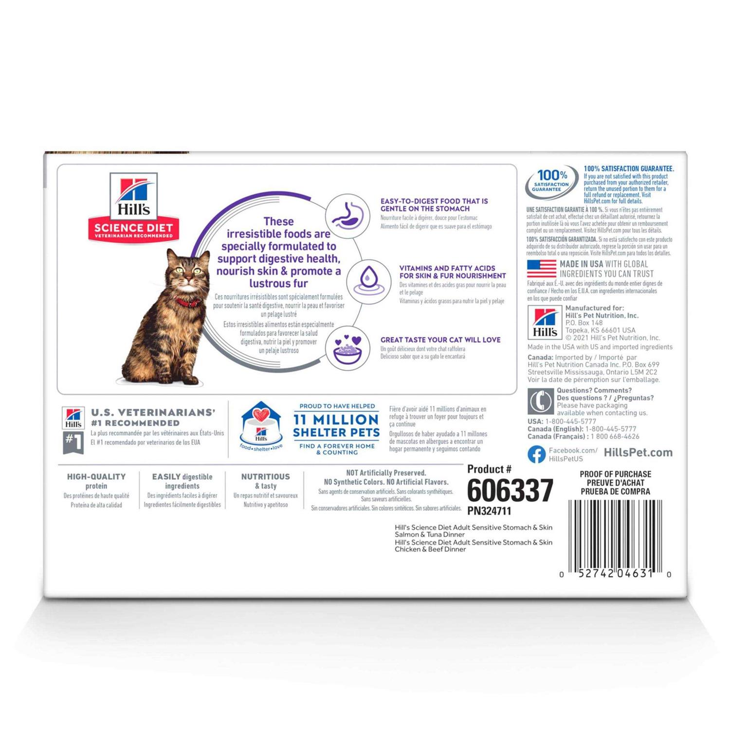Hill's Science Diet Adult Sensitive Stomach & Skin Wet Cat Food Pouch Variety Pack - Pet Supplies online store