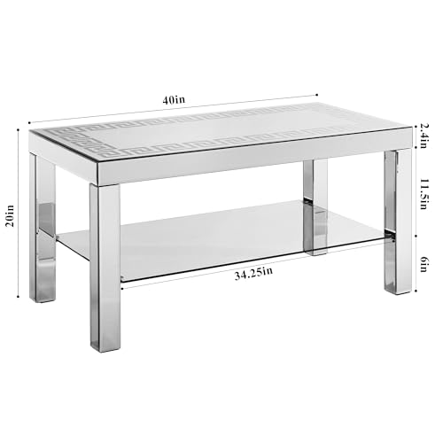 Mirrored Coffee Table Glass Center Table, 39.5