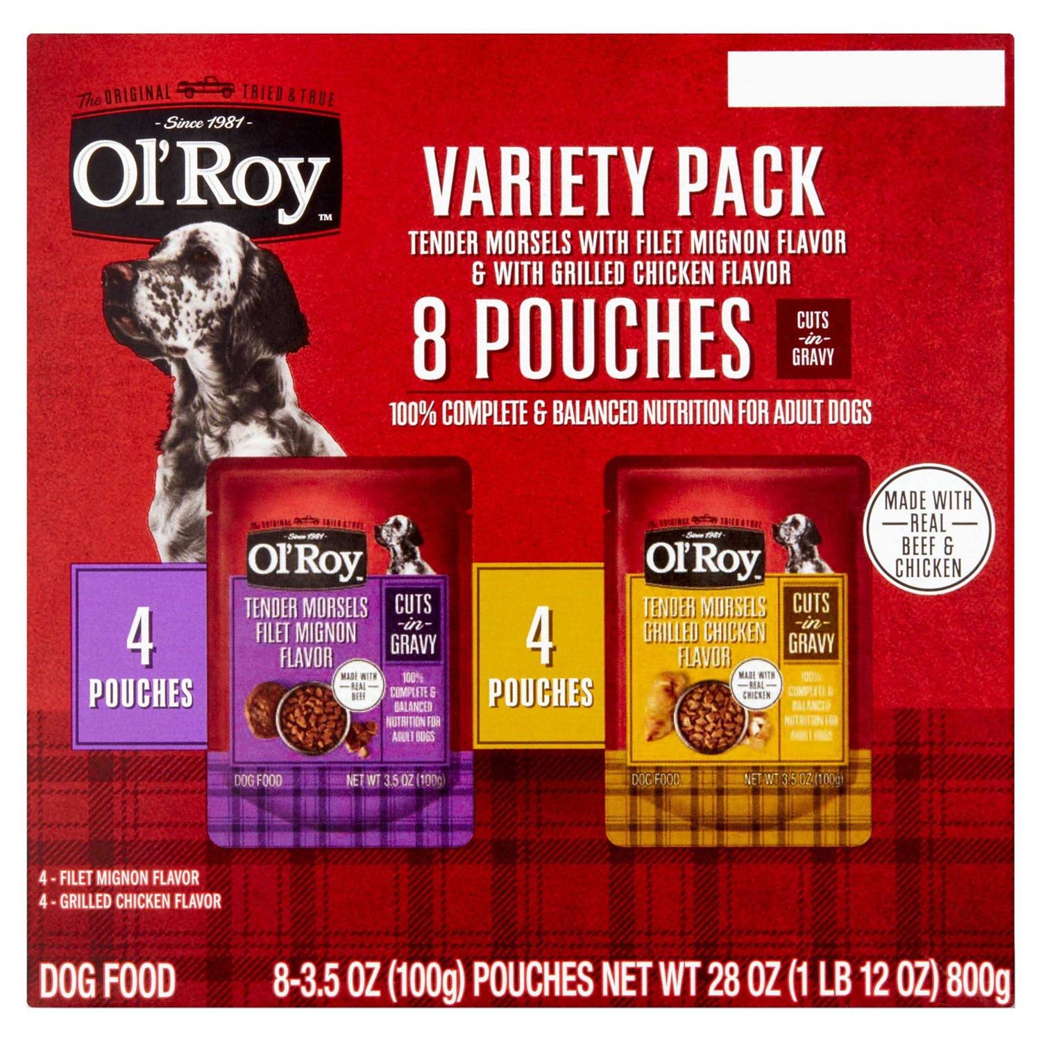 Ol' Roy Cuts in Gravy Wet Dog Food Variety Pack, Tender Morsels Filet Mignon Flavor and Tender Morsels Grilled Chicken Flavor - Pet Supplies online store