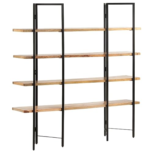 vidaXL Solid Mango Wood 4-Tier Bookshelf - Industrial Style Bookcase with Powder-Coated Iron Frame and Distinct Wood Grain - Easy Assembly