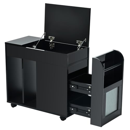 Multi-Functional Rolling End Table with Hidden Compartment, Display Shelves, and Side Book Rack - Ideal for Living Room, Bedroom, or Office, White