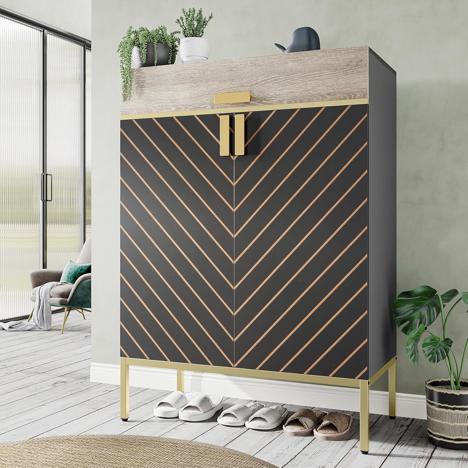 Shoe Cabinet with Drawers, Modern Shoe Storage Cabinet with Doors for Entryway