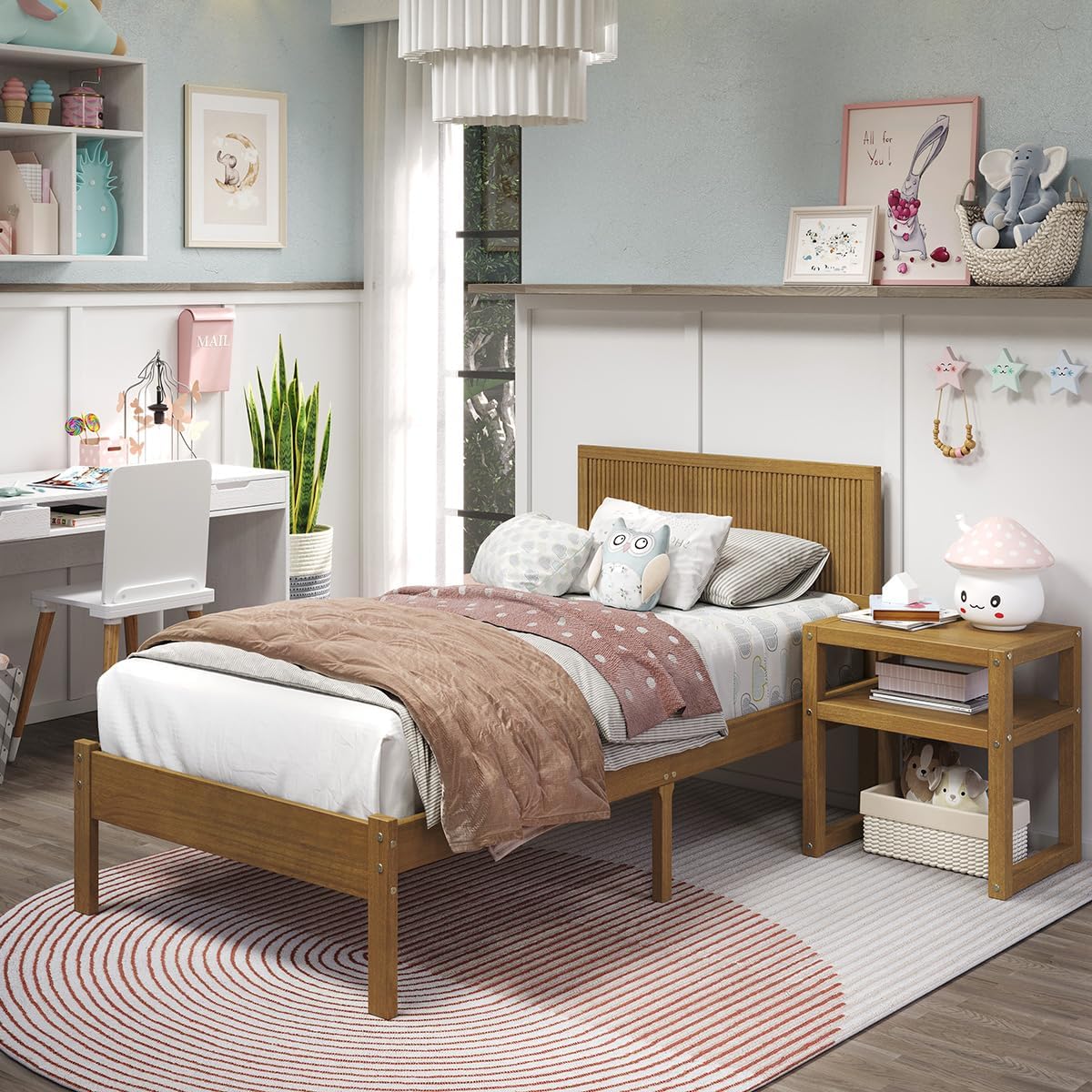 P'Kolino Natural Oak Reeded Wood Twin Bed - Solid Pine Wood - FSC Certified - for kids, teens, adults