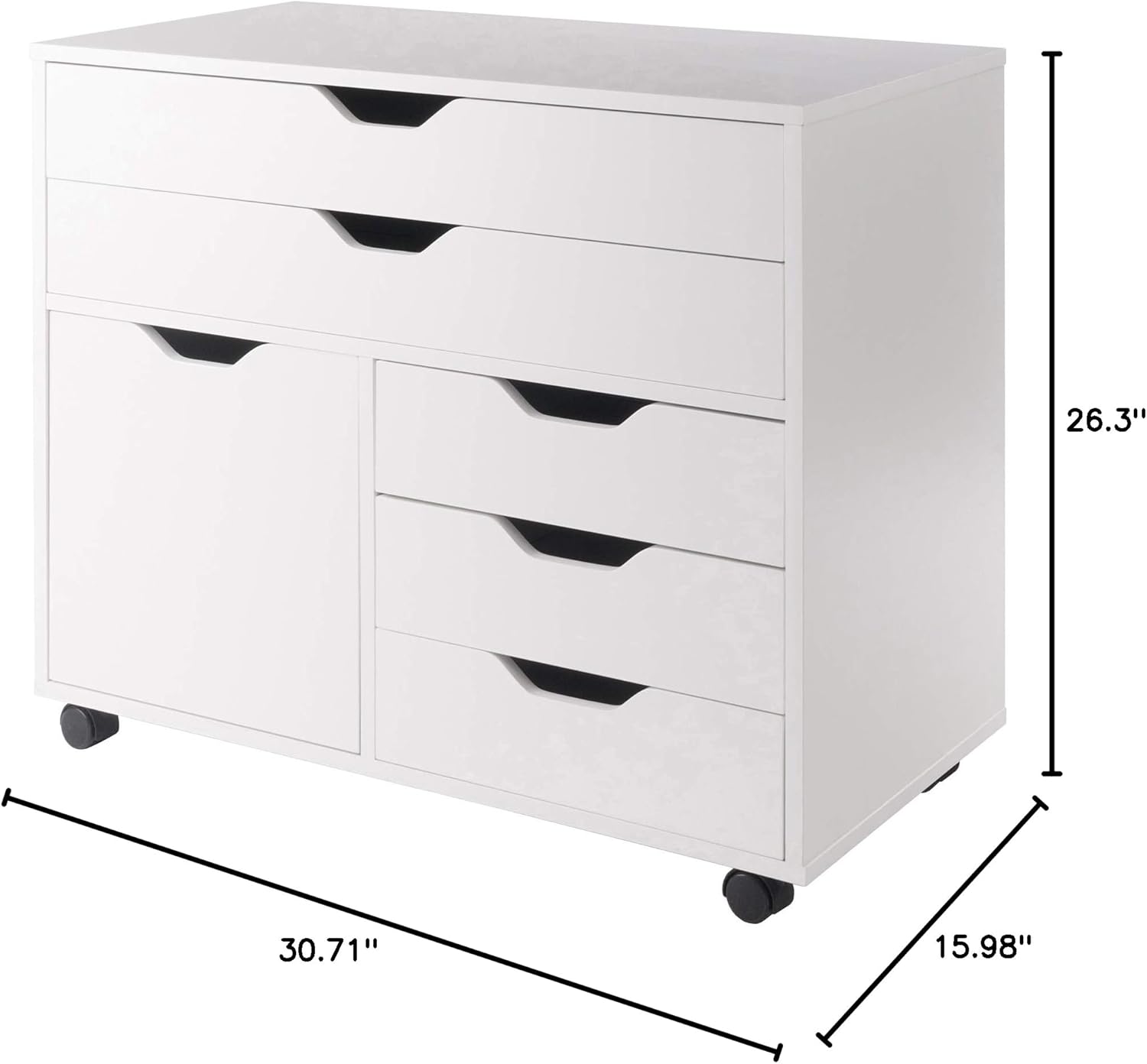 Halifax 3-Section Mobile Storage Cabinet | 5 Drawers | Side Cabinet | White Finish | 26.3