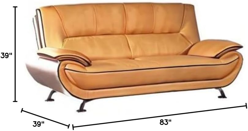 EK9608 Yellow and Brown Color with Faux Leather Sofa