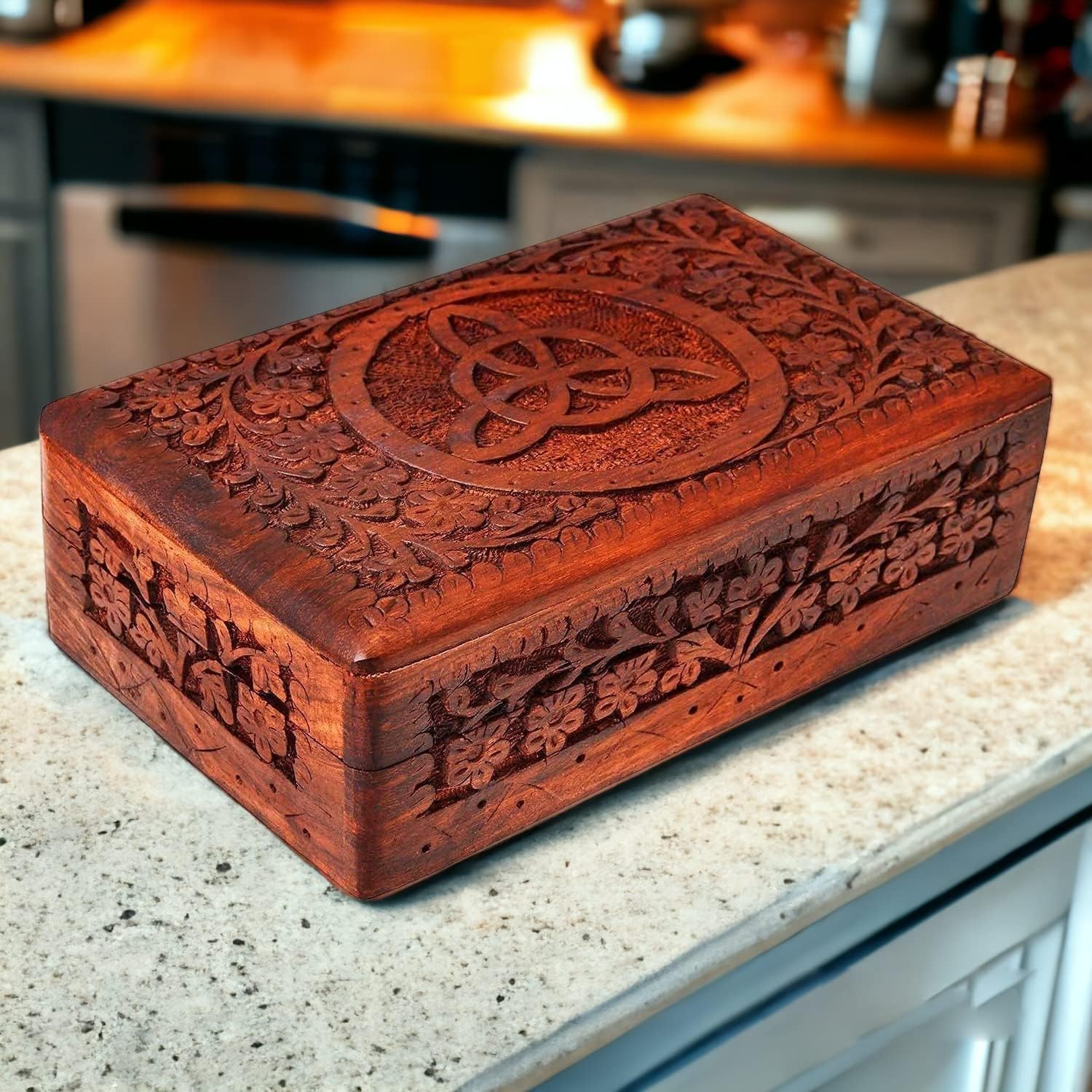 Ajuny Handmade Antique Wooden Jewelry Box | Hand carved Multipurpose Keepsake Rosewood Storage Ladies Retro Travel Mini Organizer | Vintage Decorative Chest Trinket Holder Gift (8x5x2.5 Inch)