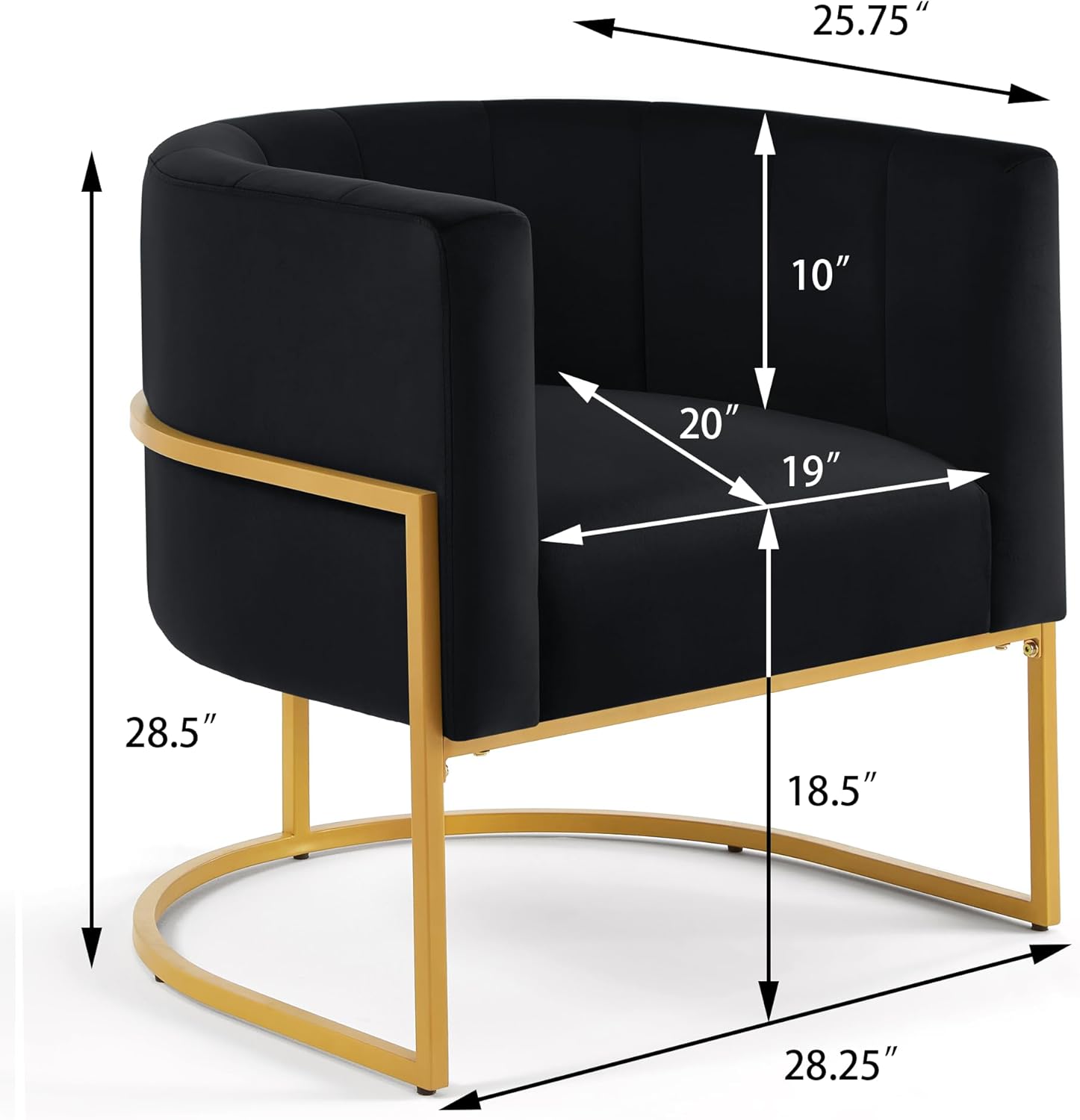 Black Velvet Accent Chair Mid-Century Style Golden Metal Frame Curved Backrest Luxurious Living Room Seating Elegant Design