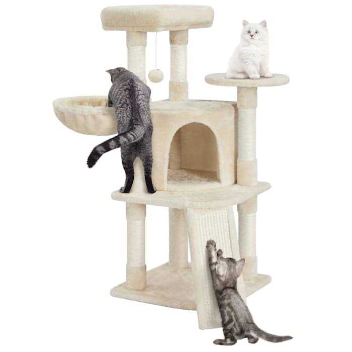Topeakmart Medium Plush Cat Tree Condo with Basket - Pet Supplies online store