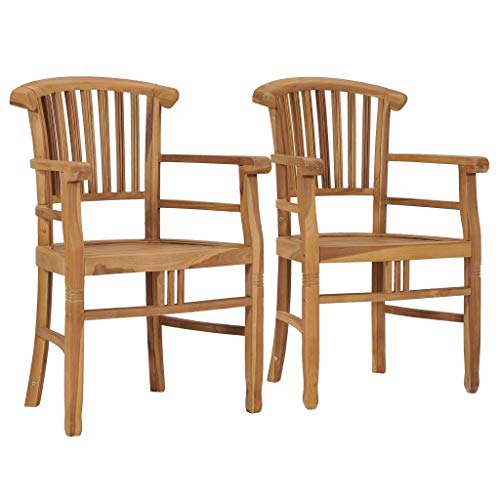 Patio Chairs 2 pcs Solid Teak Wood,Teak Wood Garden Dining Chairs with Backrest and Armrest for Patio and Dining Room Outdoor Seating Furniture