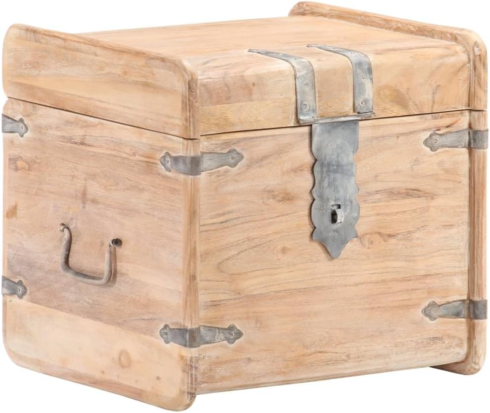 Tidyard Chest 15.7 x 15.7 x 15.7 Inches Solid Acacia Wood Blanket Storage Box, Wooden Trunk for Living Room, Bedroom, Closet, Home Organizer B