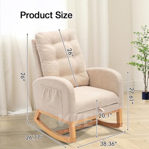 Cozy Armchair with Footrest | Ergonomic High Back Rocking Chair for Bedroom Living Room | Rubber Wood Legs | 26.77D X 38.36W X 39.76H Inch(Beige)