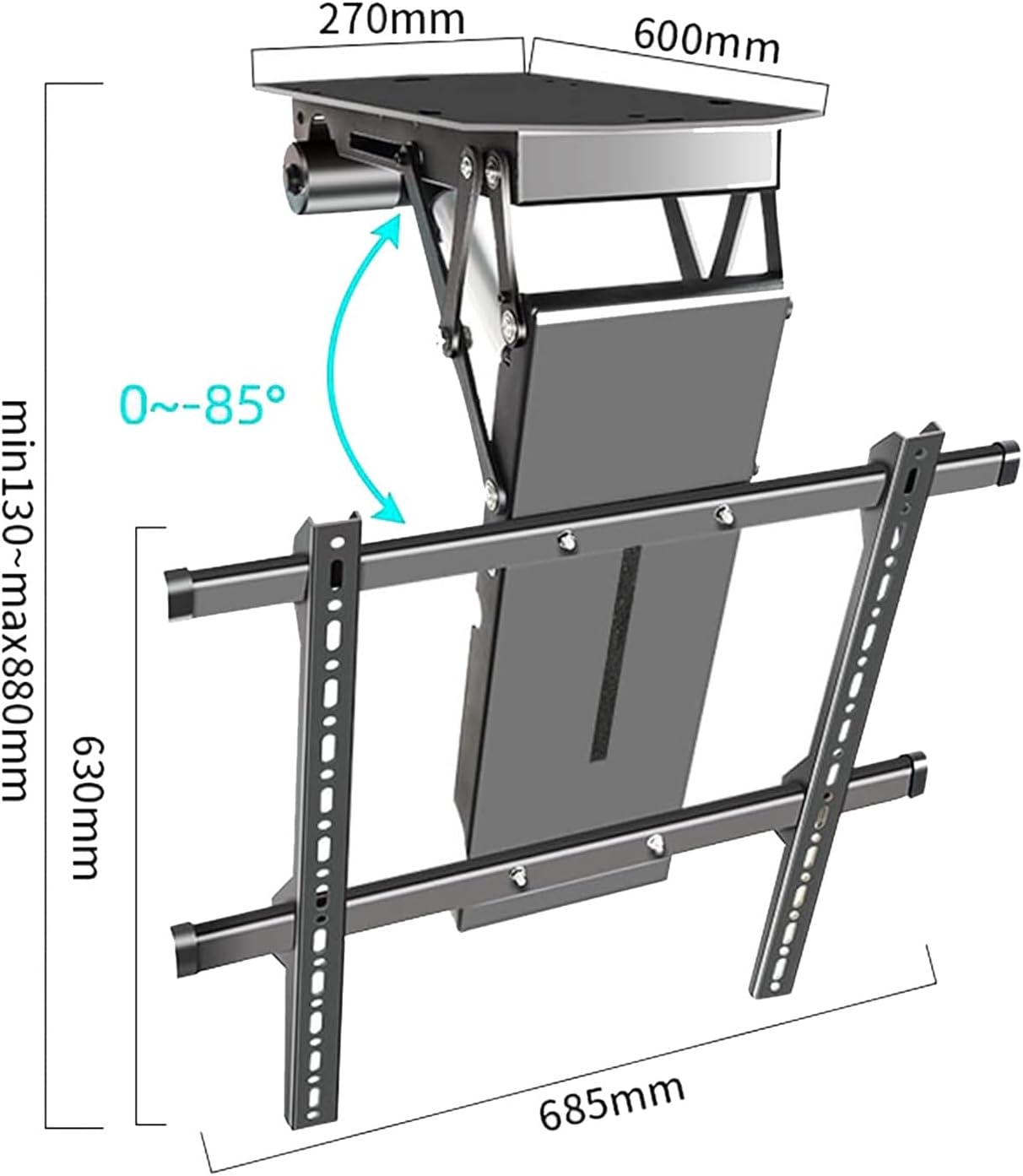 Ceiling TV Mount Stand - Motorised TV Bracket Stand, Tv Wall Mount, Telescopic Electric Auto Lifting TV Stand, Fits 50-90 Inch TVs, 0-85° Flip Down, with Remote Control and Switch