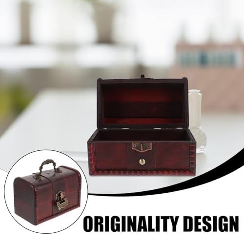 Antique Wooden Pirate Chest Vintage Wooden Storage Trunk Retro Decorative Keepsake Jewelry Box Handmade Craft Box With Paddle Lock for Jewelry Trinket