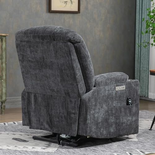 Fashion Power Lift Recliner Chair with Massage and Heat, Overstuffed Sofa with USB Ports and Stainless Steel Cup Holders, Standing Assistance Function, Max 155 Degrees Reclining