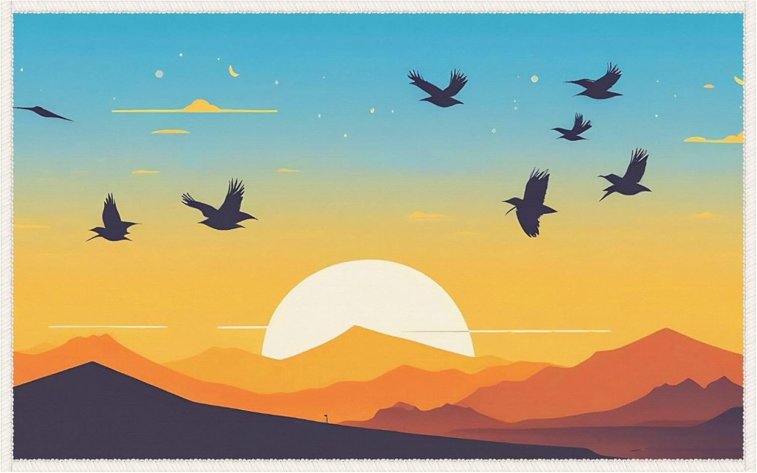 Fall Vintage Home Entrance Mat Deco for Garden Porch Home Kitchen Bathroom, Flying Birds At Sunset Vector Background with Silhouettes of Mountains and Sky Mat 19.7x31.5inch Autumn Door Mat
