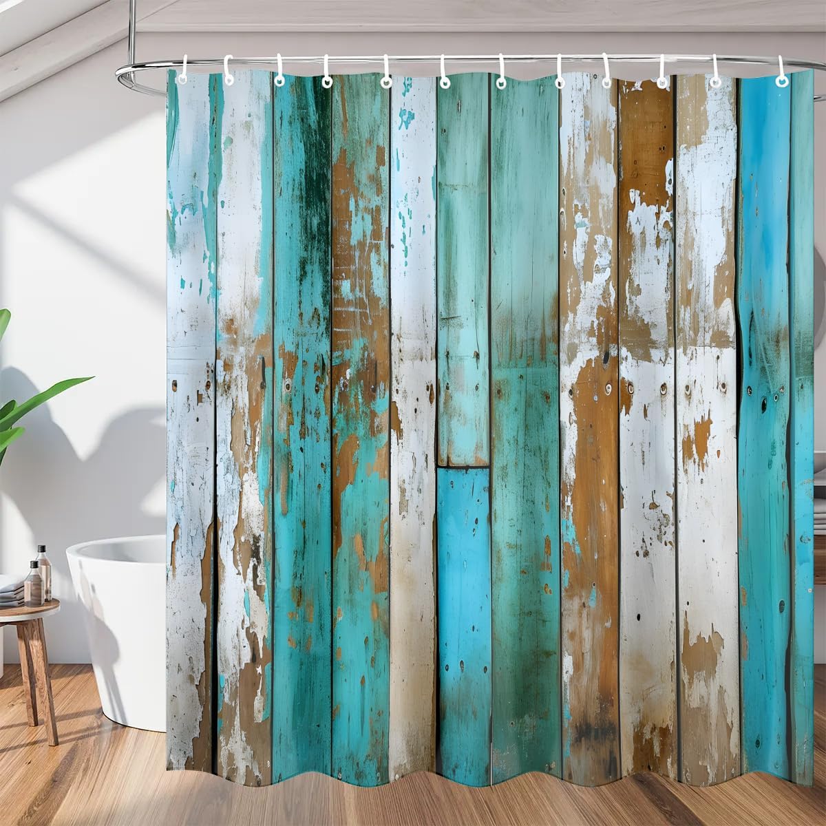 Vintage Boardwalk Seaside Shower Curtain 72x72 Inch, Waterproof Polyester Machine Washable Bathroom Curtain, with 12 Shower Curtains Hooks for Tub Cubicle Fabric Curtains Home Decoration