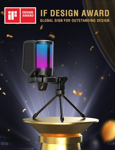 FIFINE USB Gaming PC Microphone for Streaming Podcasts, AmpliGame RGB Computer Condenser Desktop Mic, Cardioid Pattern for YouTube Video, Plug and Play on PS4 PS5, with Quick Mute, Mic Gain-A6V Pink