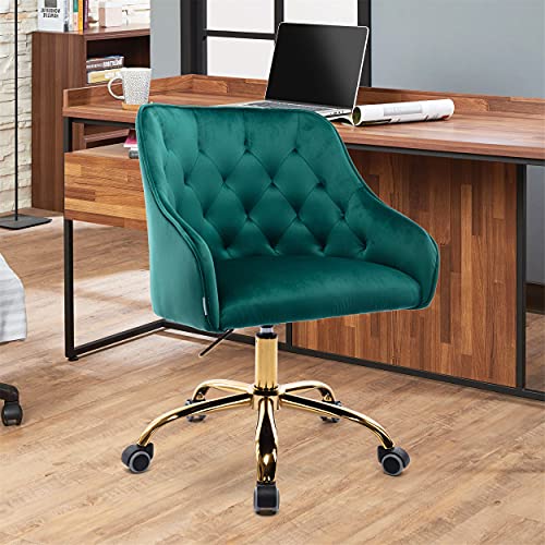 Home Office Desk Chair with Wheels 360° Swivel Modern Computer Task Chairs, Height Adjustable, High-Density Sponge Cushion, 280 lb Weight Capacity, Golden Metal Base, Teal