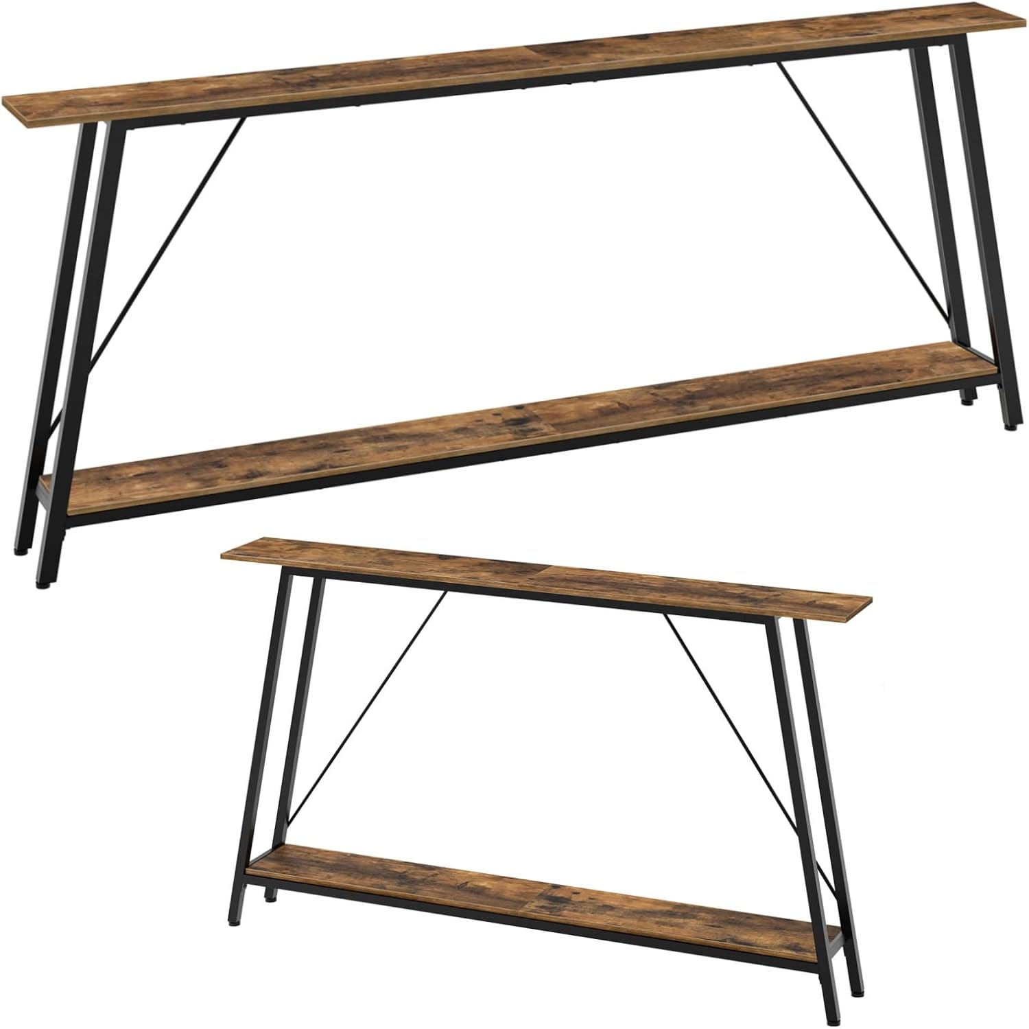 Console Table, Narrow Long Entryway Table, Industrial Skinny Sofa Tables, 2-Layer Hallway Table for Entryway, Display Table Behind Couch, Rustic Brown and Black CT20BR-CT14BR