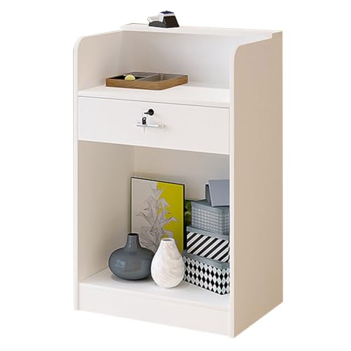 Small Reception Counter Desk,Wooden Computer Desk Reception Table, Modern Retail Counter Multifunctional Standing Front Desk with Drawers, Retail Checkout Counter for Home Office Salon Spas and Lob