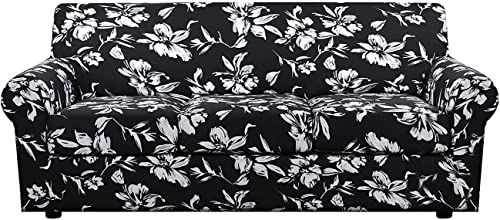 Printed Couch Cover for 3 Cushion Couch - Floral Pattern Sofa Cover with Separate Cushion Cover, 4 Pieces Stretch Sofa Slipcover Washable Furniture Protector (Color : Aqua)