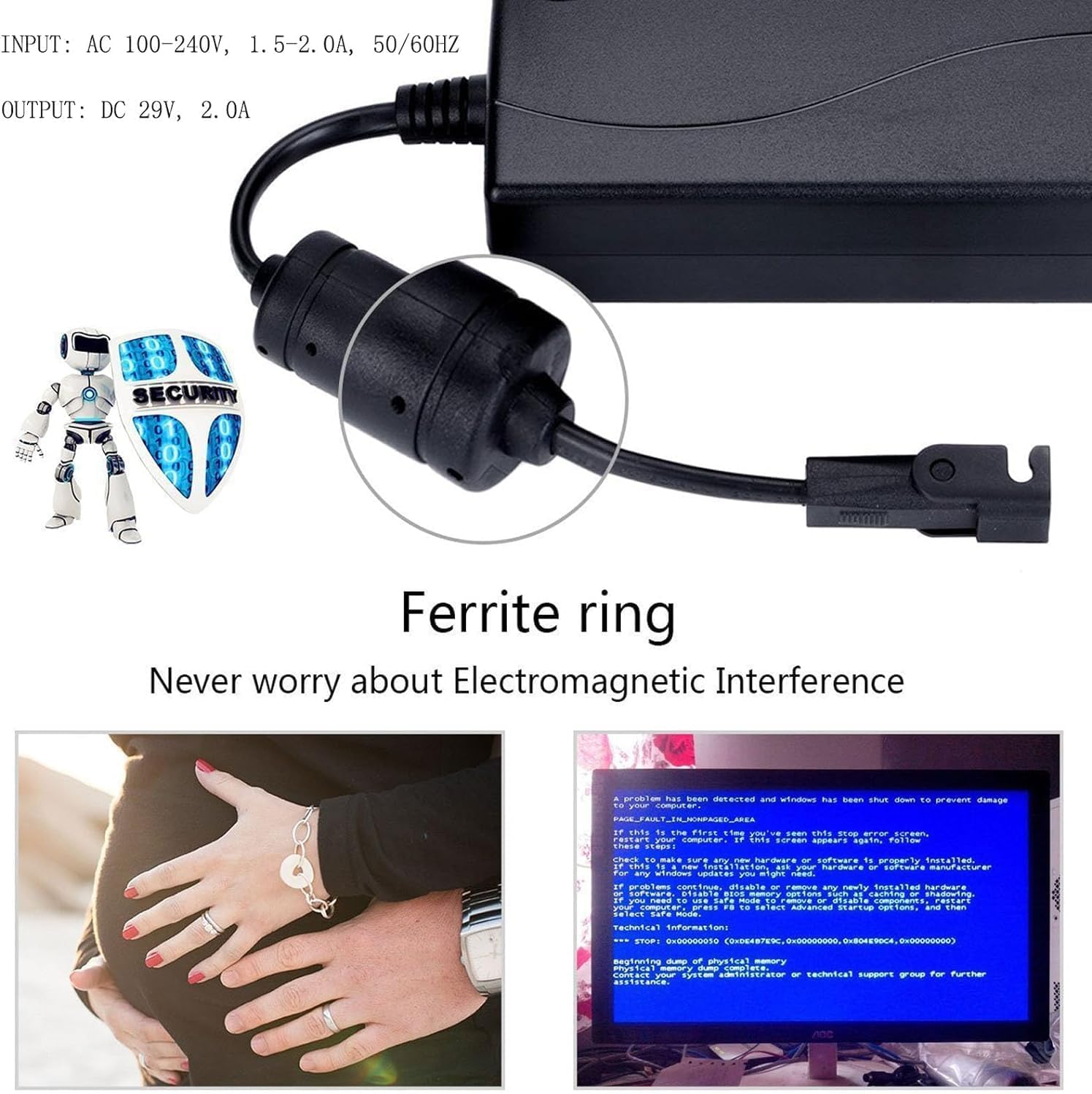 Universal Power Cord for Recliner Chair - 2-Pin Power Adapter with Extension L Shape Cable Cord for Lift Chair, Recliner Sofa, Recliner Couch, with AC Power Wall Cord AC/DC 29V 2A Power Adapter