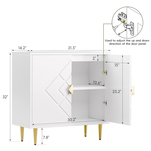 Storage Cabinet, Modern Accent Cabinet with Decorative Diamond Pattern Doors, Accent Sideboard Storage Cabinet for Bedroom, Living Room, Kitchen, Hallway, White