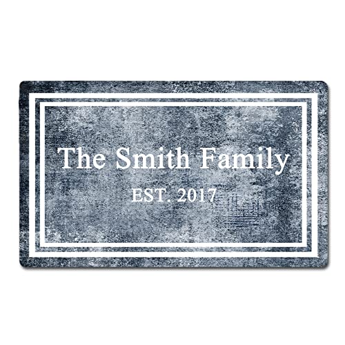 Doormat with Family Name Personalized Rustic Wood Door Mat Customized Welcome Mat Indoor Outdoor Entrance Front Door Mat Non Slip Rubber Backing Washable 30