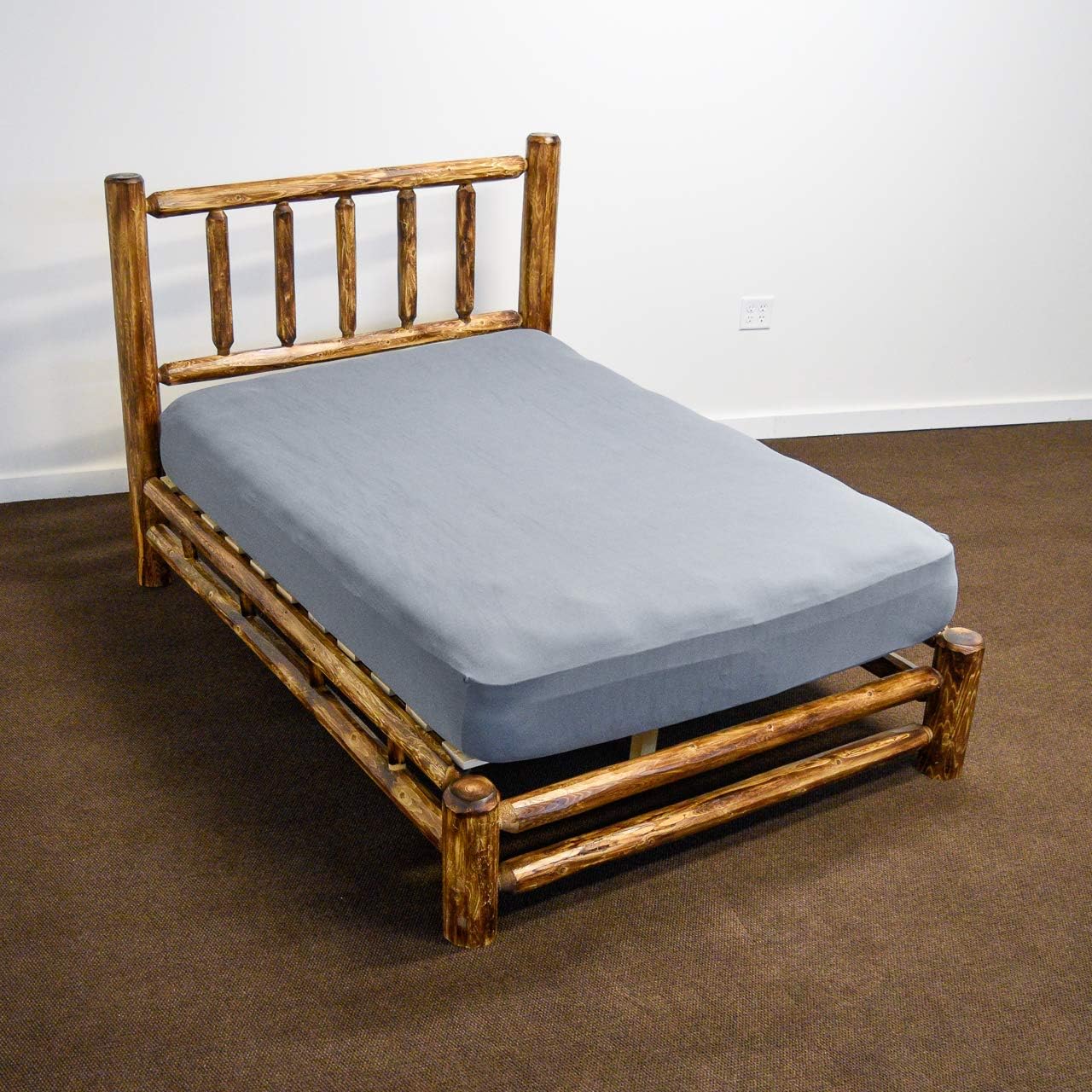 Torched Cedar Handcrafted Platform Bed - Double Log Side Rails/Solid Wood/Made in USA/Queen