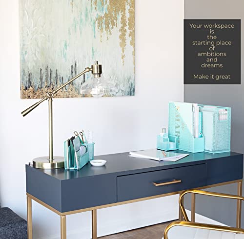 BLU MONACO 5 Piece Office Supplies Pink Desk Organizer Set - with Desktop Hanging File Organizer, Magazine Holder, Pen Cup, Sticky Note Holder, Letter sorter - Pink Desk Accessories for Women Office