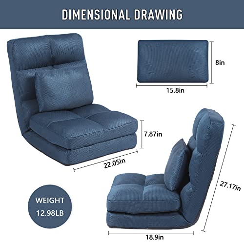 Indoor Chaise Lounge Sofa, Floor Chair with Back Support for Adults, 14 Angle Adjustment Recliner Chair, Folding Floor Lounger with Pillow 8823(Brown-1)